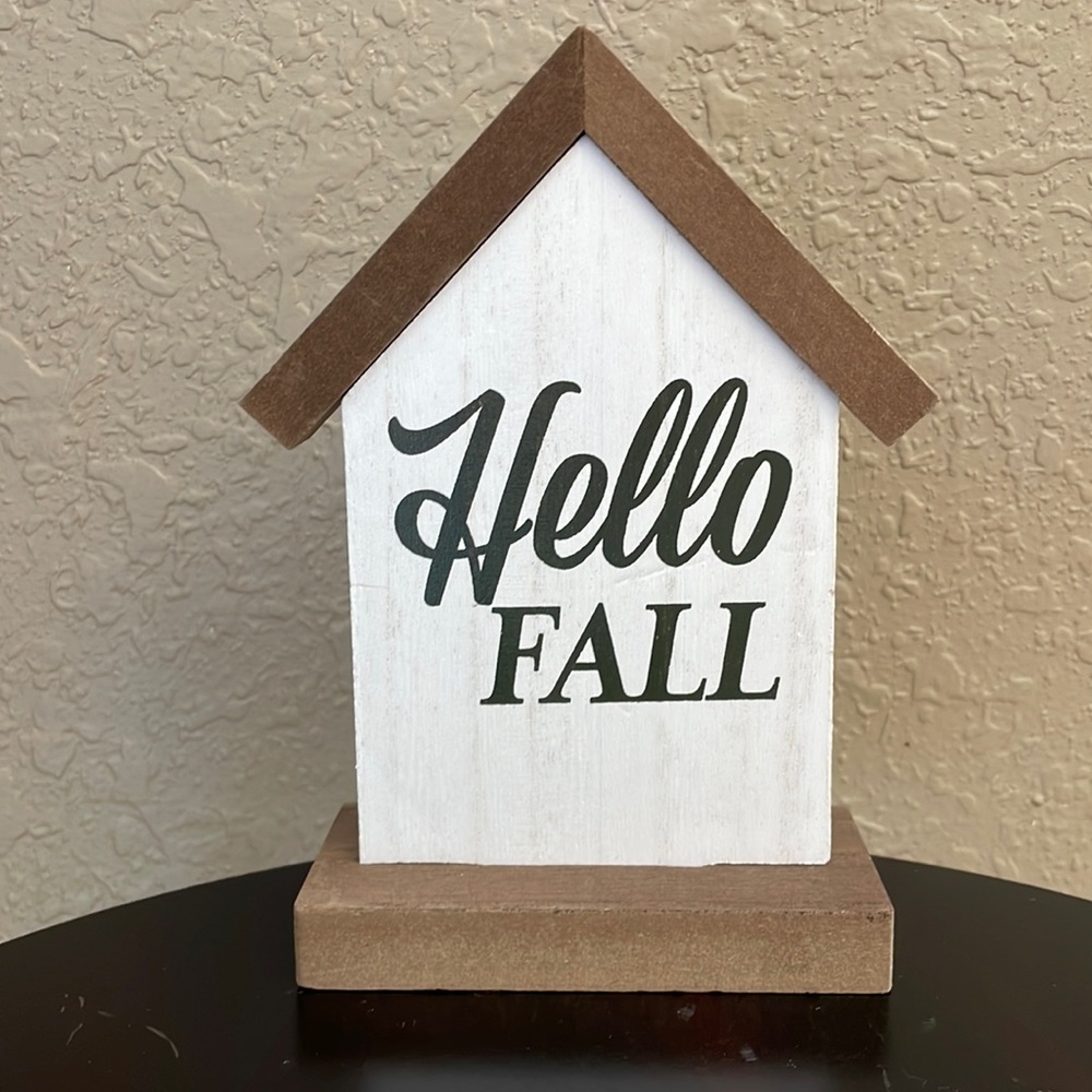 Target BP Wooden White and Brown House with Hello Fall in Black